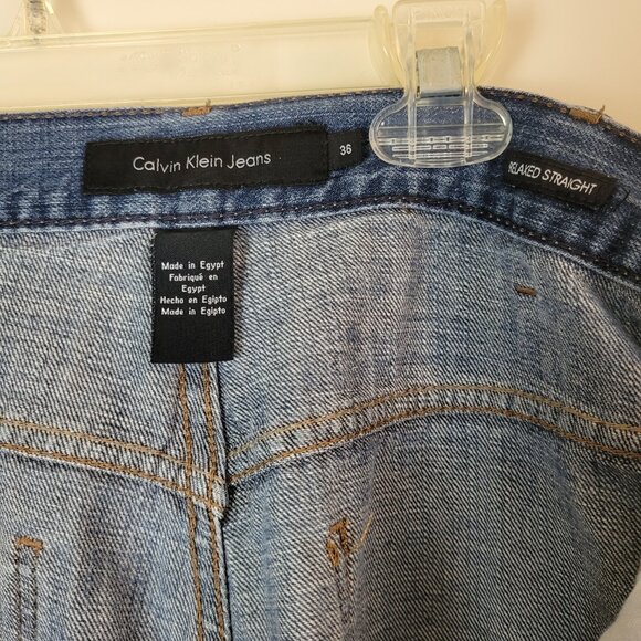 Vintage Calvin Klein Jeans Mens 36x30 Blue Medium Wash Cotton Straight Baggy Y2K - Picture 10 of 16